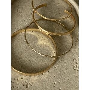 Gold Tone Bracelet Set Of 4 Bangles & Cuff Everyday Wear Layering Stackable